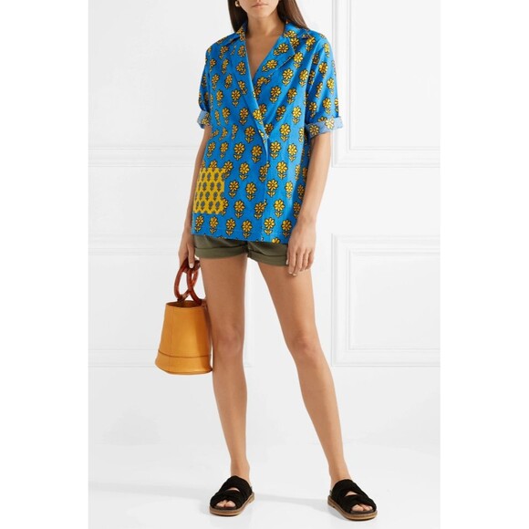 Rhode Resort Carl Printed Cotton-Voile Blouse Shirt Top Cotton Blue XS 215044 - Picture 2 of 8